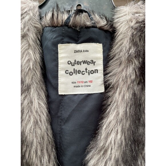 ZARA Kids Faux Fur Vest Black Gray Size 11/12 Fits Women’s Small Soft Plush Boho - Picture 10 of 12